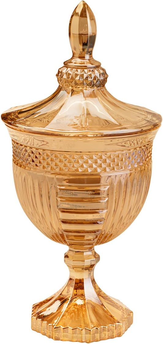 Potiche de Cristal com Pé Santorini Âmbar Lyor 11,5cm x 24,5cm