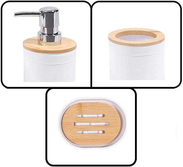 Conjunto de 6 Peças de Bambu para Banheiro Branco Lyor