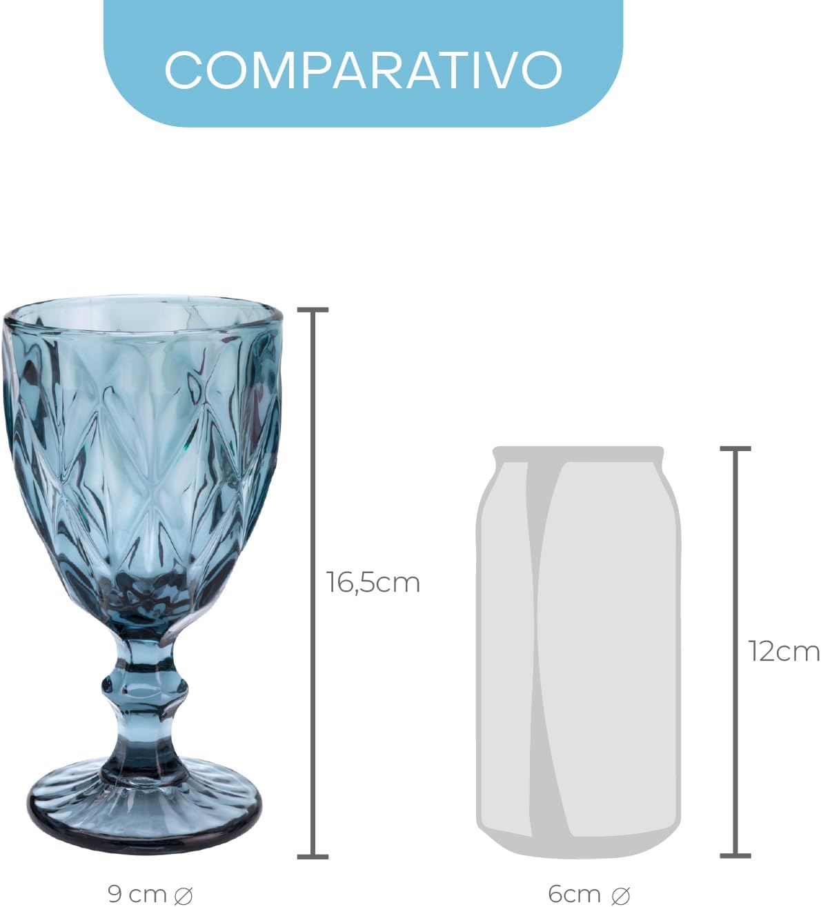 Taça para Água de Vidro Wolff Diamond Azul 325ml