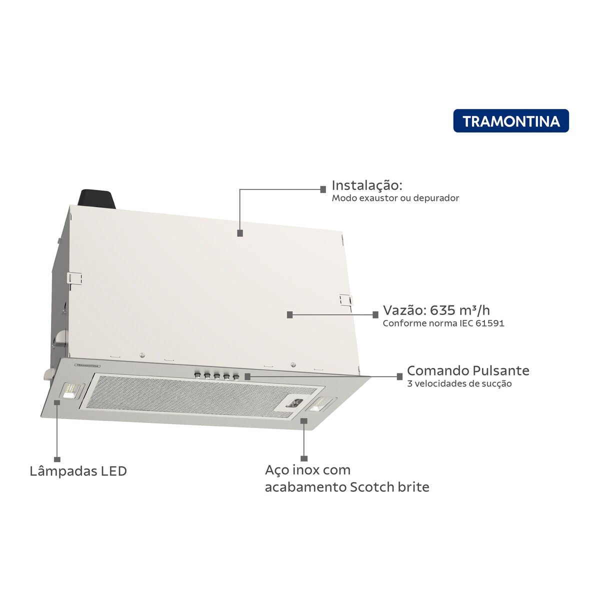 Coifa de Embutir Incasso 51 em Aço Inox Tramontina