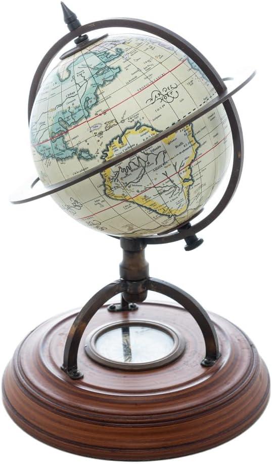 Globo Decorativo Metal e Madeira Wolff com Bússola Dourado 23x15cm