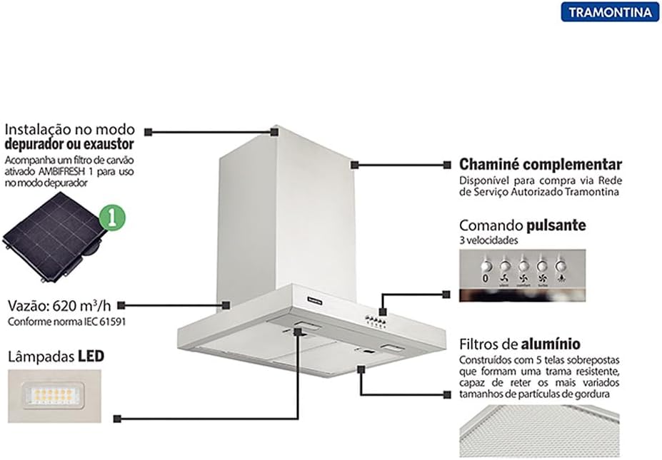 Coifa de Parede Inox New DrittaTramontina Inox 60cm