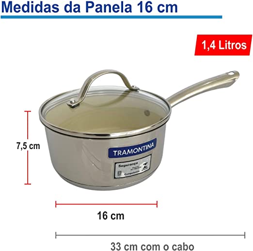 Jogo Panelas Tramontina 4 Pç Aço Inox Cerâmica Triplo Una Bege