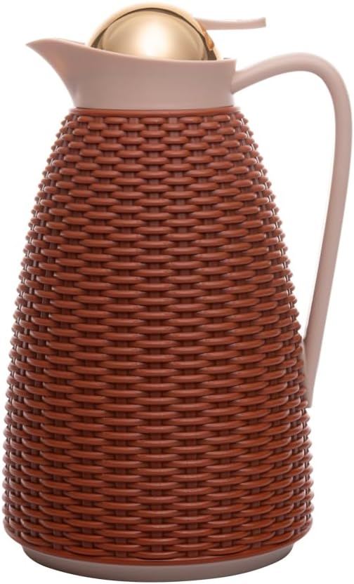 Garrafa Térmica Wolff de Plástico Marrom com Tampa Dourada New Rattan 1L