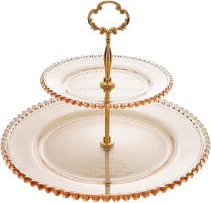 Prato Duplo Cristal de Chumbo para Doces Pearl Âmbar Metalizado 19x32x24cm