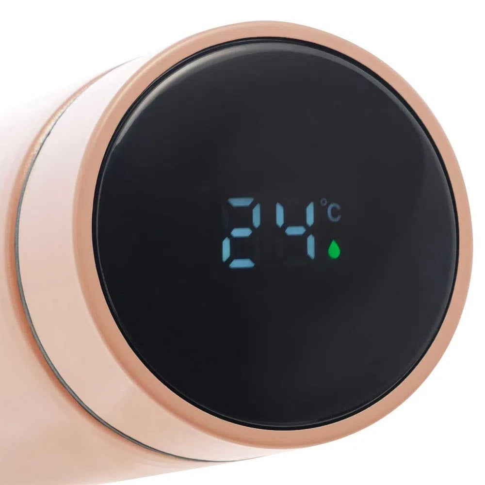 Garrafa Térmica 500ml De Aço Inox Com Termômetro E Led Rose