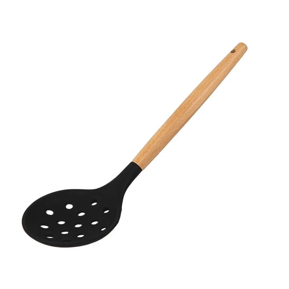 Escumadeira silicone cabo de bambu charmy Preto 31,5cm LYOR