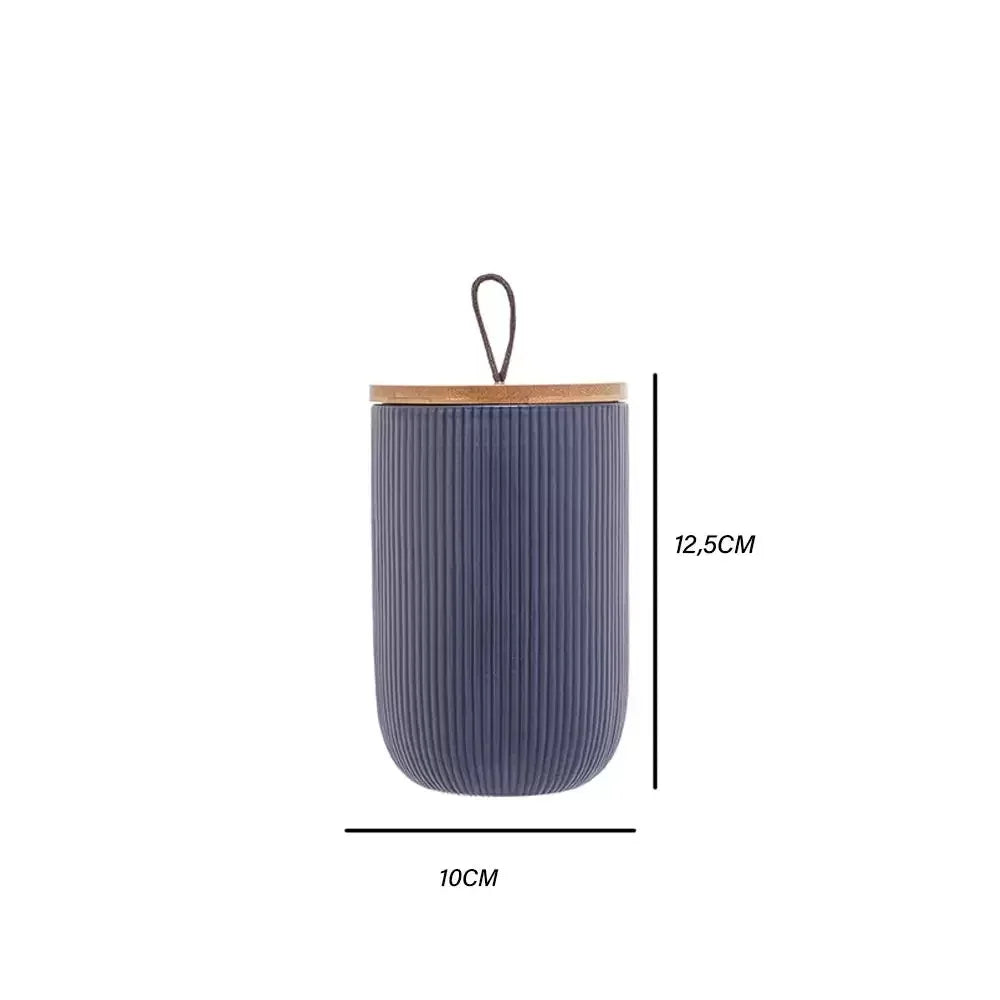 Potiche de Cerâmica Com tampa em Bambu Azul 10x10x15