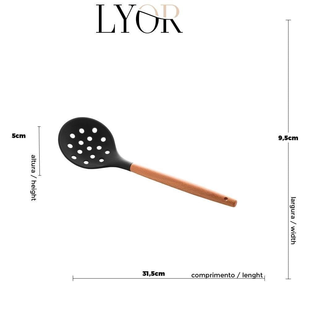 Escumadeira silicone cabo de bambu charmy Preto 31,5cm LYOR