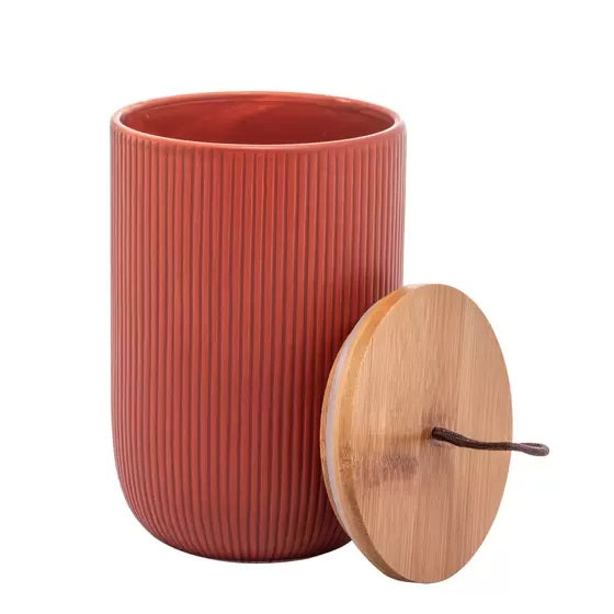 Potiche de Cerâmica Com tampa em Bambu Terracota 10x10x15
