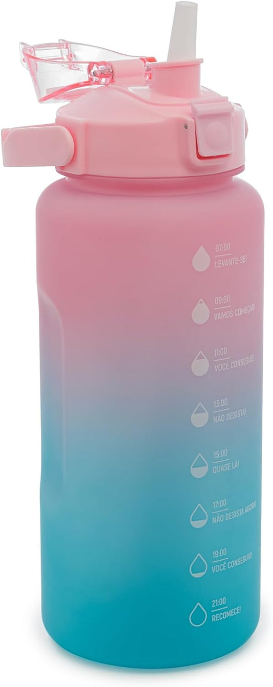 Garrafa Squeeze Lyor em Policarbonato Degradê Rosa e Azul 2L