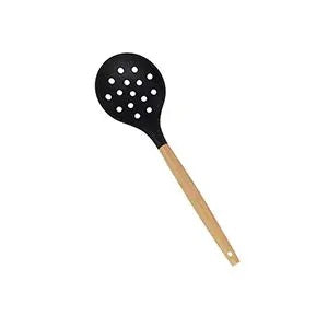 Escumadeira silicone cabo de bambu charmy Preto 31,5cm LYOR