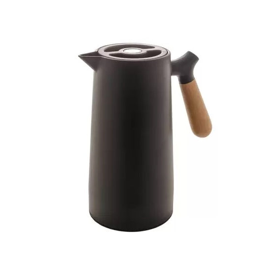 Garrafa Térmica Plástico com Cabo de Madeira Preta 1L -Wolff