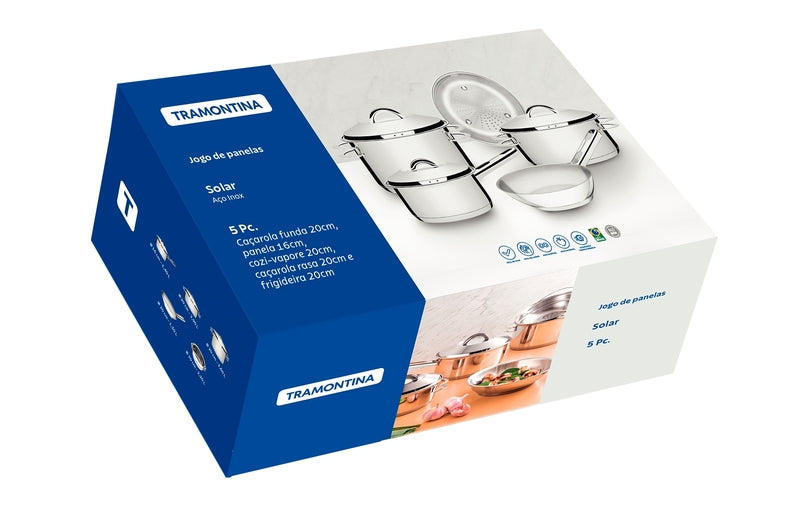 Jogo Panelas Tramontina Solar Inox Fundo Triplo 5 Pc