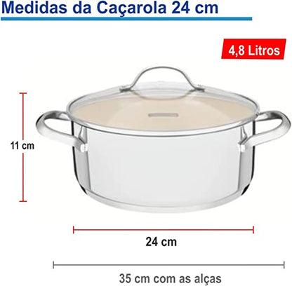 Jogo Panelas Tramontina 4 Pç Aço Inox Cerâmica Triplo Una Bege