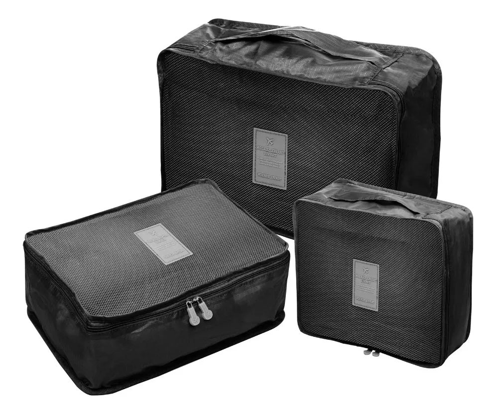 Conjunto de 6 Organizadores de Mala para Viagem em Nylon Preto Lyor