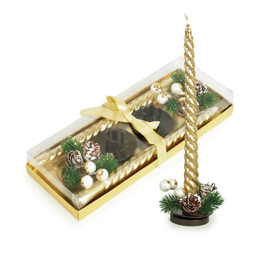 Kit com 6 Peças Cromus  Vela com Porta-Velas e Arranjo 28cm Ouro