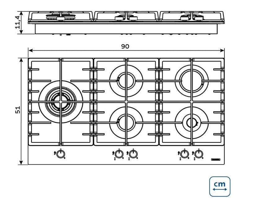 Cooktop à Gás Tramontina Penta Plus 5GG Tri He Safestop 90 Semiprofissional