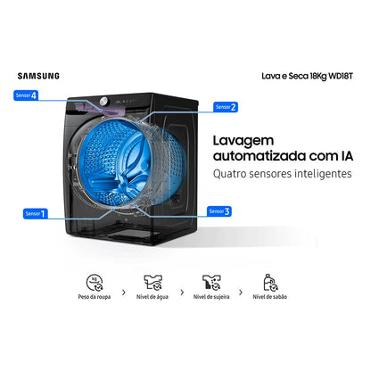 Lava e Seca Samsung Smart AI Wash WD18T Black 18kg