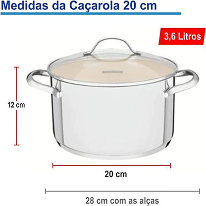 Jogo Panelas Tramontina 4 Pç Aço Inox Cerâmica Triplo Una Bege