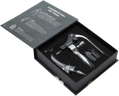 Conjunto 4 Peças de Aço Inox para Vinho com Caixa  Wolff