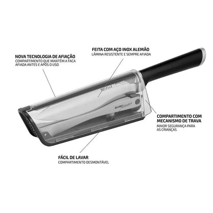 Faca Aço Inox Tefal Eversharp com Afiador