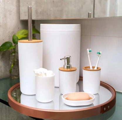 Conjunto de 6 Peças de Bambu para Banheiro Branco Lyor