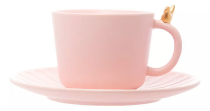 Conjunto de 2 Xícaras de Chá de Cerâmica Colibri com Pires Rosa 190ml Lyor
