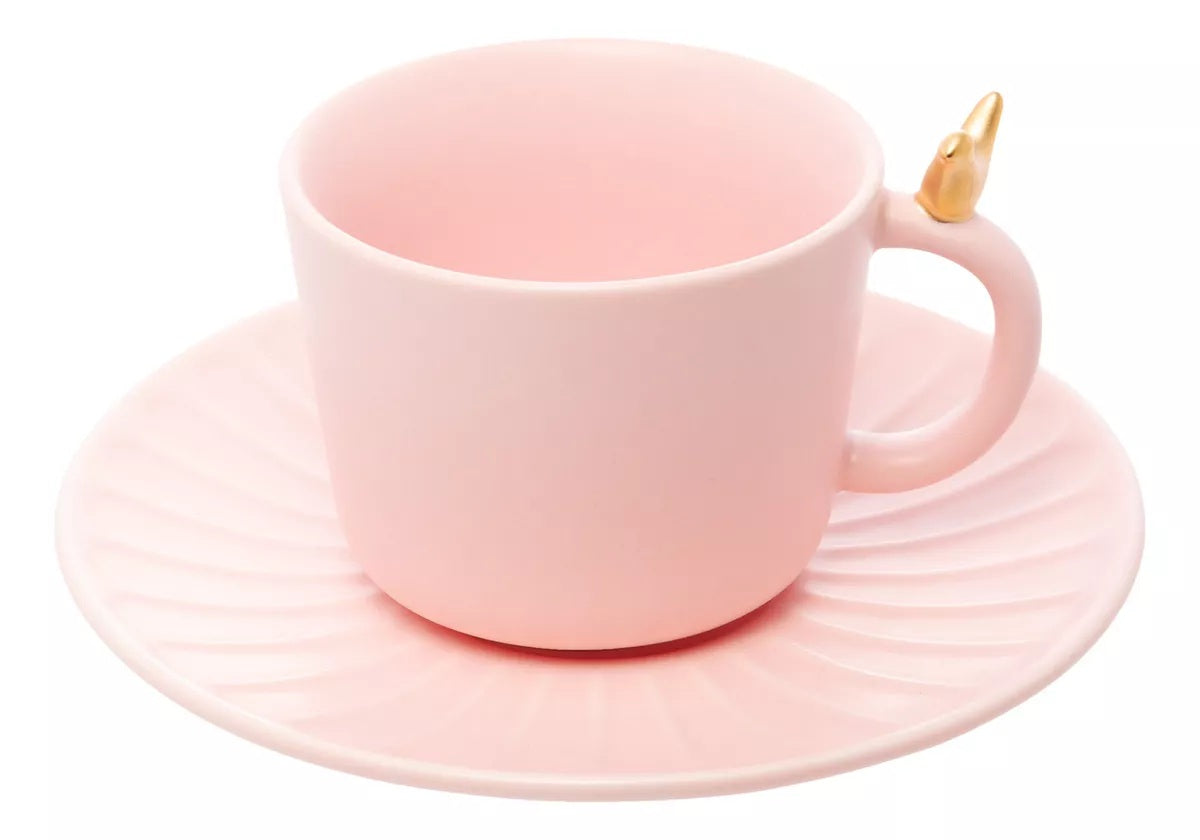 Conjunto de 2 Xícaras de Chá de Cerâmica Colibri com Pires Rosa 190ml Lyor