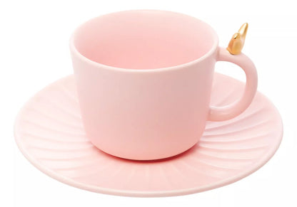 Conjunto de 2 Xícaras de Chá de Cerâmica Colibri com Pires Rosa 190ml Lyor