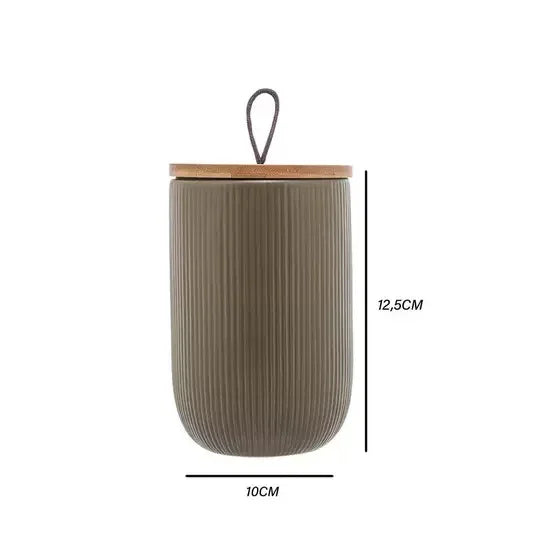 Potiche Ceramica Decorativo com Tampa  Bambu Verde Lyor 10X10x15