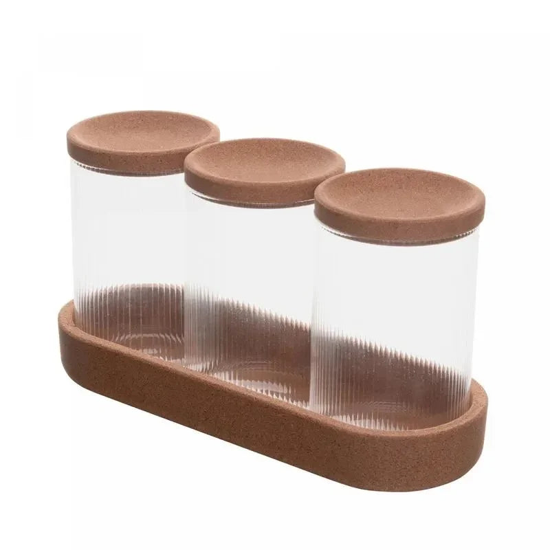 Jogo 3 Porta Mantimentos de Vidro Borossilicato com Tampa Rolha e Suporte Lyor 500ml
