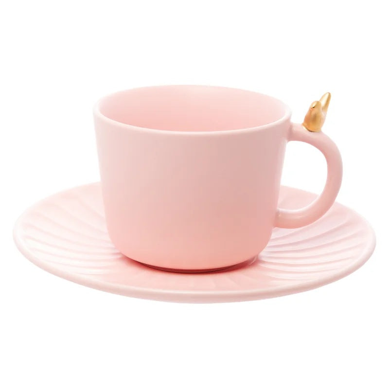 Conjunto de 2 Xícaras de Chá de Cerâmica Colibri com Pires Rosa 190ml Lyor