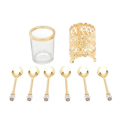 Conjunto 6 Colheres de Zamac com Suporte Dourada 14cm Lyor