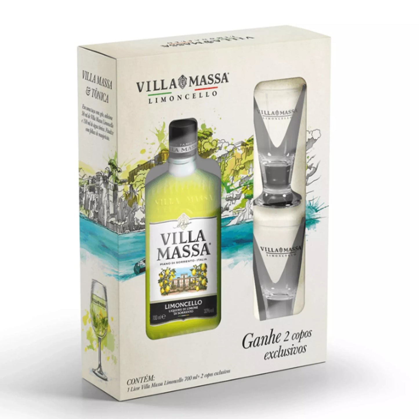 Licor Italiano Villa Massa Limoncello com 2 Copos 700ml