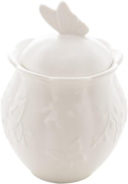 Açucareiro Lyor Porcelana Butterfly Flower 13,5cm Branco