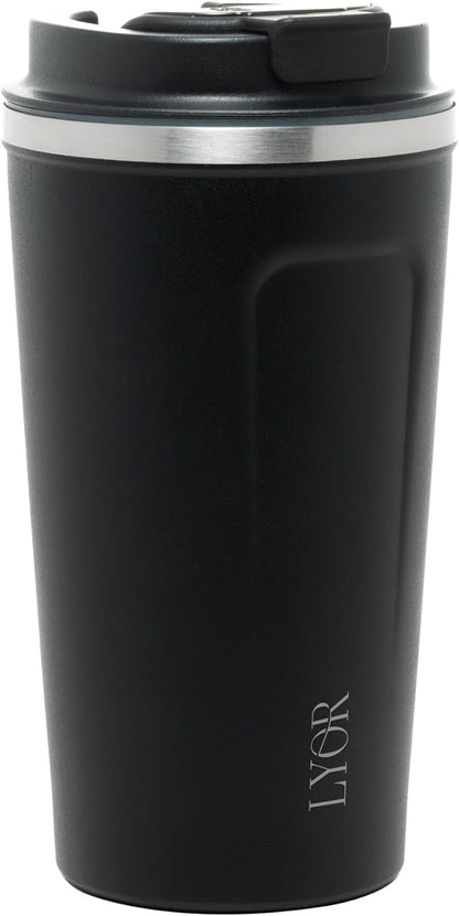 Copo Térmico de Inox Com Tampa e Termômetro 500ml Lyor Preto