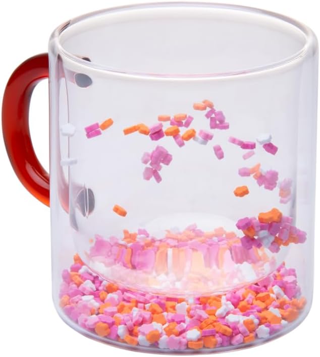 Caneca Parede Dupla de Vidro Borossilicato com Alça Vermelha Flower Lyor 300ml