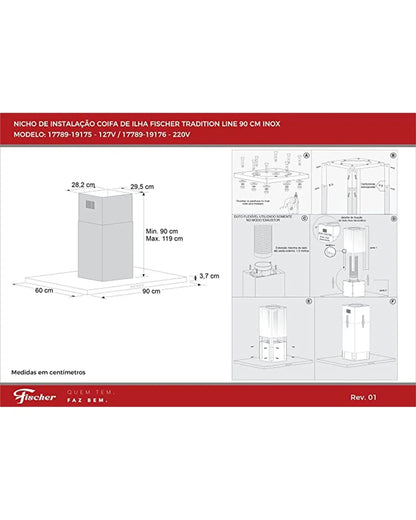 Coifa de Ilha Fischer Tradition Line 90cm Inox