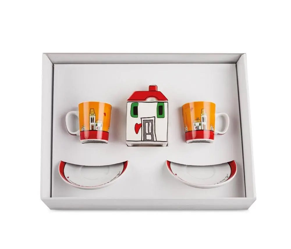Set 2 Xícaras de Espresso com Pires + Açucareiro Vermelho Egan
