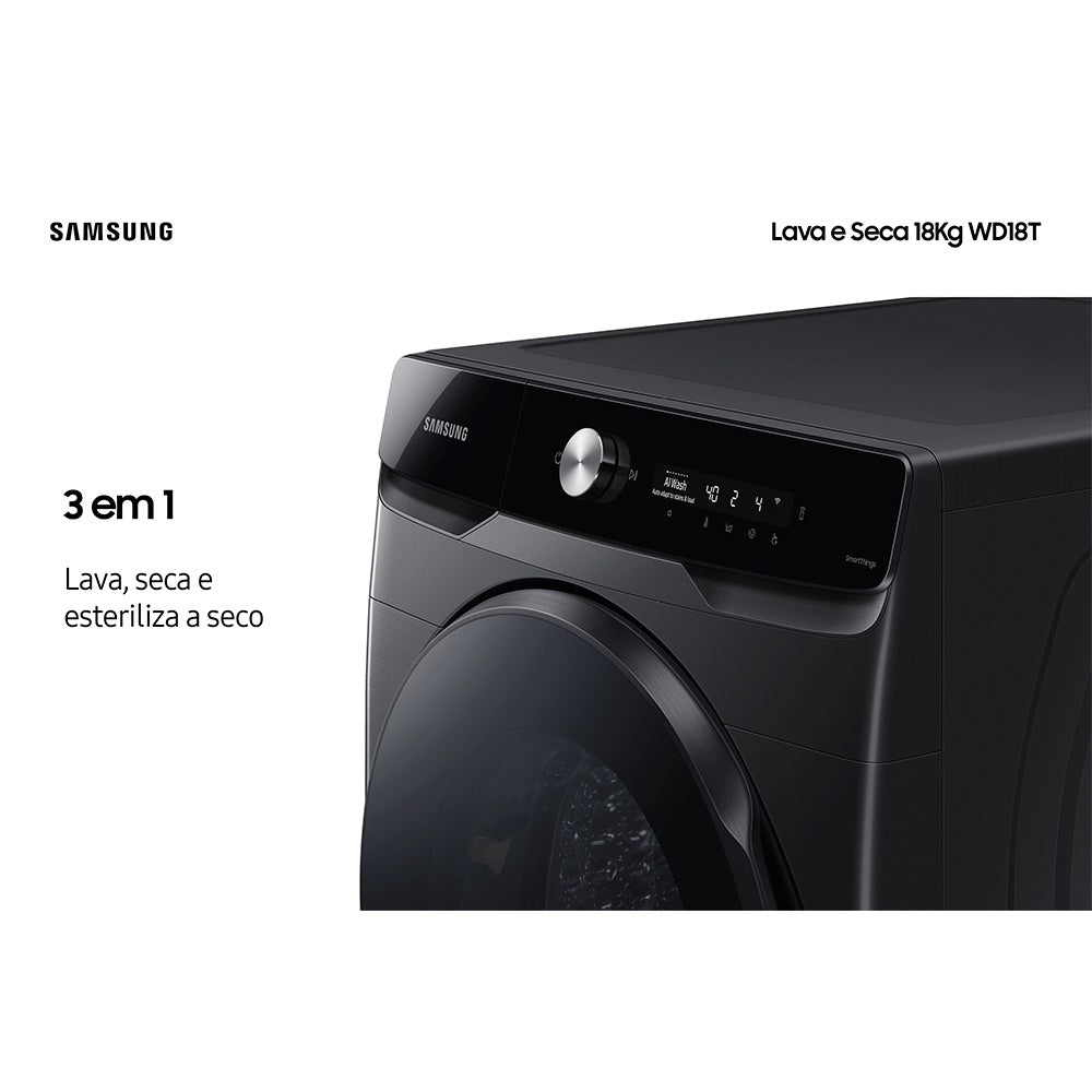Lava e Seca Samsung Smart AI Wash WD18T Black 18kg