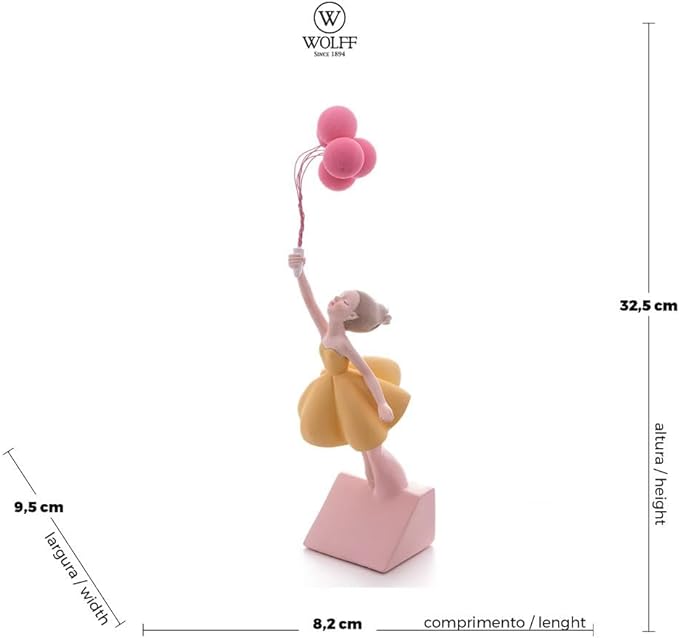 Figura Decorativa Wolff  de Resina Boneca com Balões 7,5x9,5x33cm