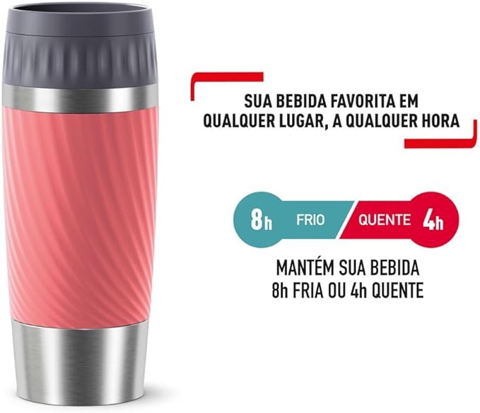 Copo Térmico Com Tampa Tefal Easy Twist Rosa 360ml