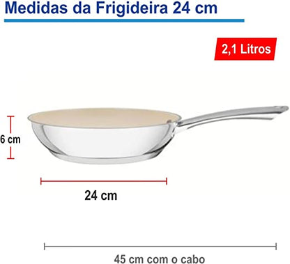Jogo Panelas Tramontina 4 Pç Aço Inox Cerâmica Triplo Una Bege