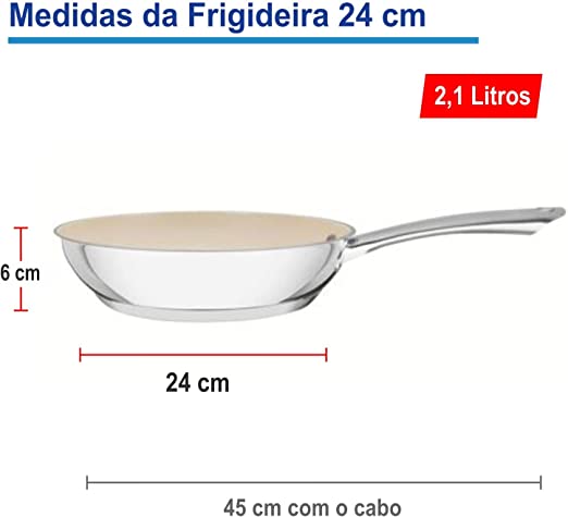 Jogo Panelas Tramontina 4 Pç Aço Inox Cerâmica Triplo Una Bege