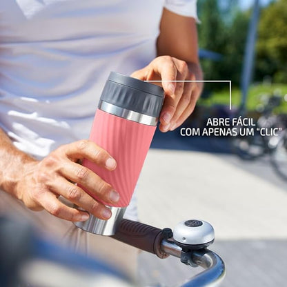 Copo Térmico Com Tampa Tefal Easy Twist Rosa 360ml