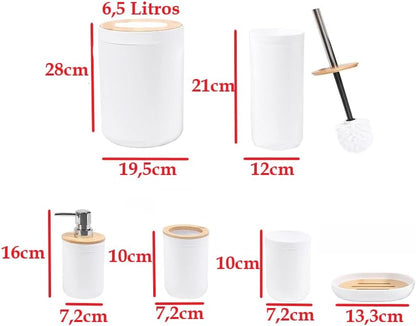 Conjunto de 6 Peças de Bambu para Banheiro Branco Lyor