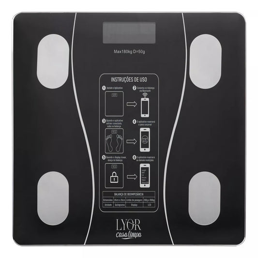 Balança para Bioimpedância de Vidro com Bluetooth e Aplicativo Lyor