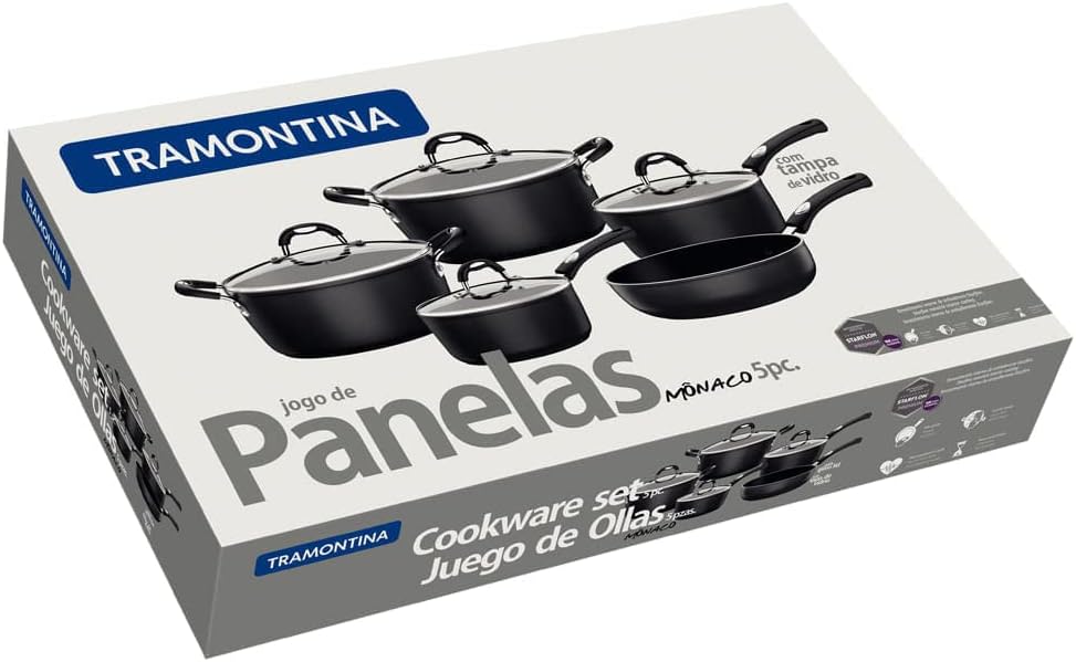 Jogo de Panelas Tramontina Mônaco de Alum c/ Anti 5 Pçs Preto