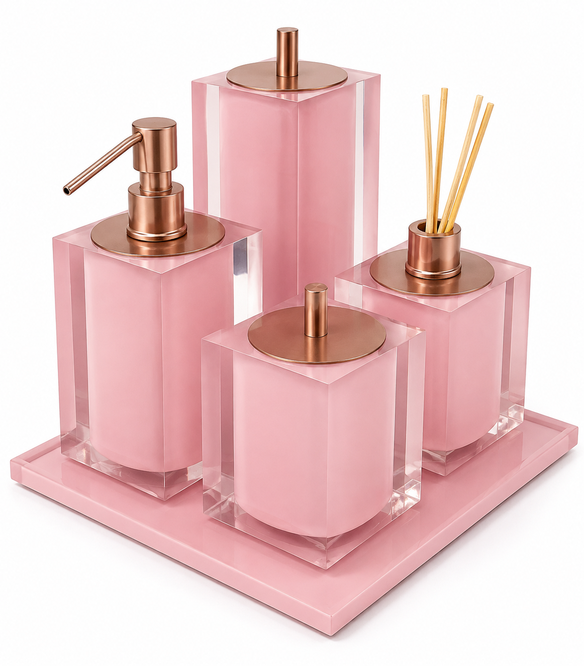 Conjunto Banheiro 5 Peças em Resina Cristal e Rosa